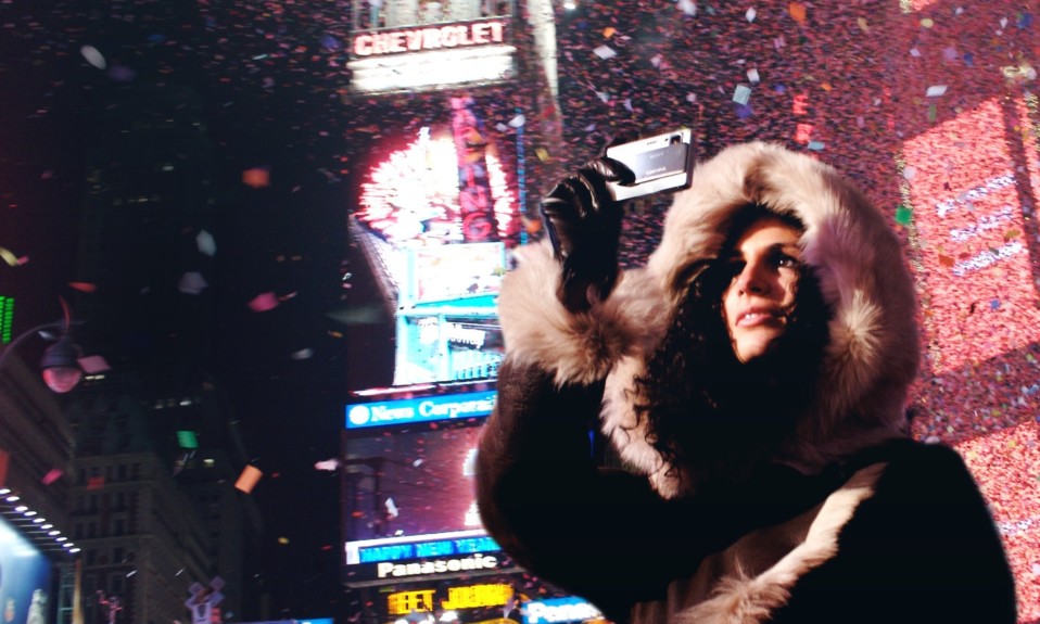 Woman celebrates New Years Eve in Times Square